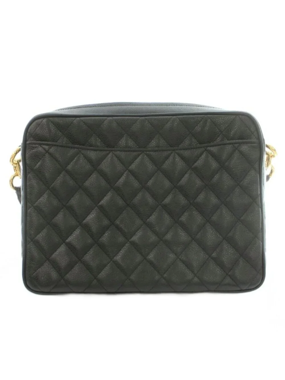 Chanel Quilted Caviar Leather Shoulder Bag CC Logo Tassel Number 2 Black Gold